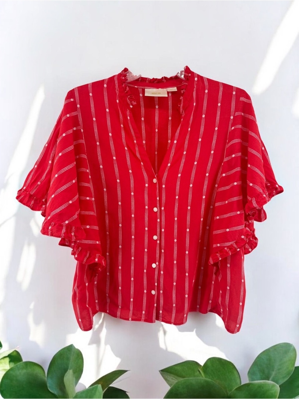 Anthropologie Maeve Aveiro Red & White Striped Flutter Sleeve Blouse